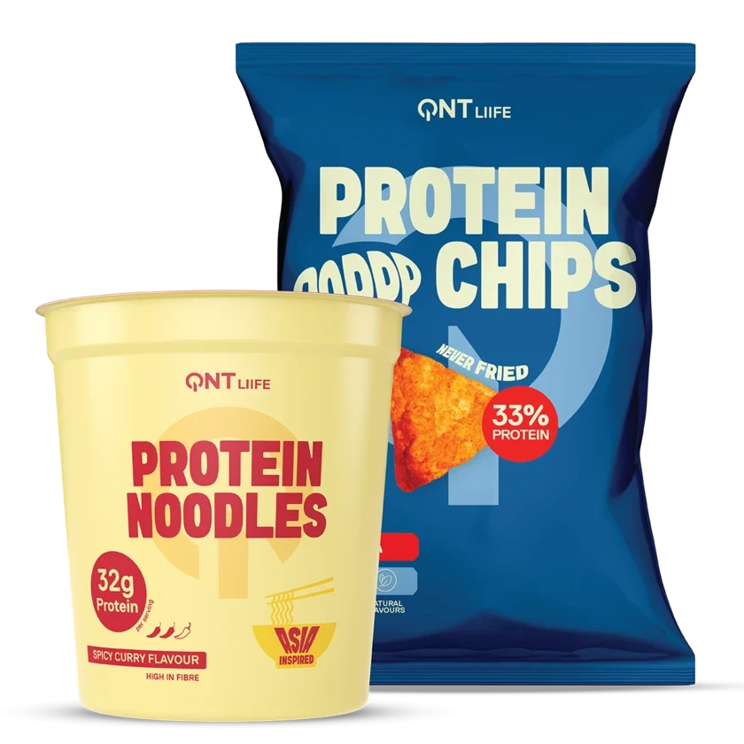 QNT Protein Noodles Spicy Curry and Protein Chips Paprika bundle