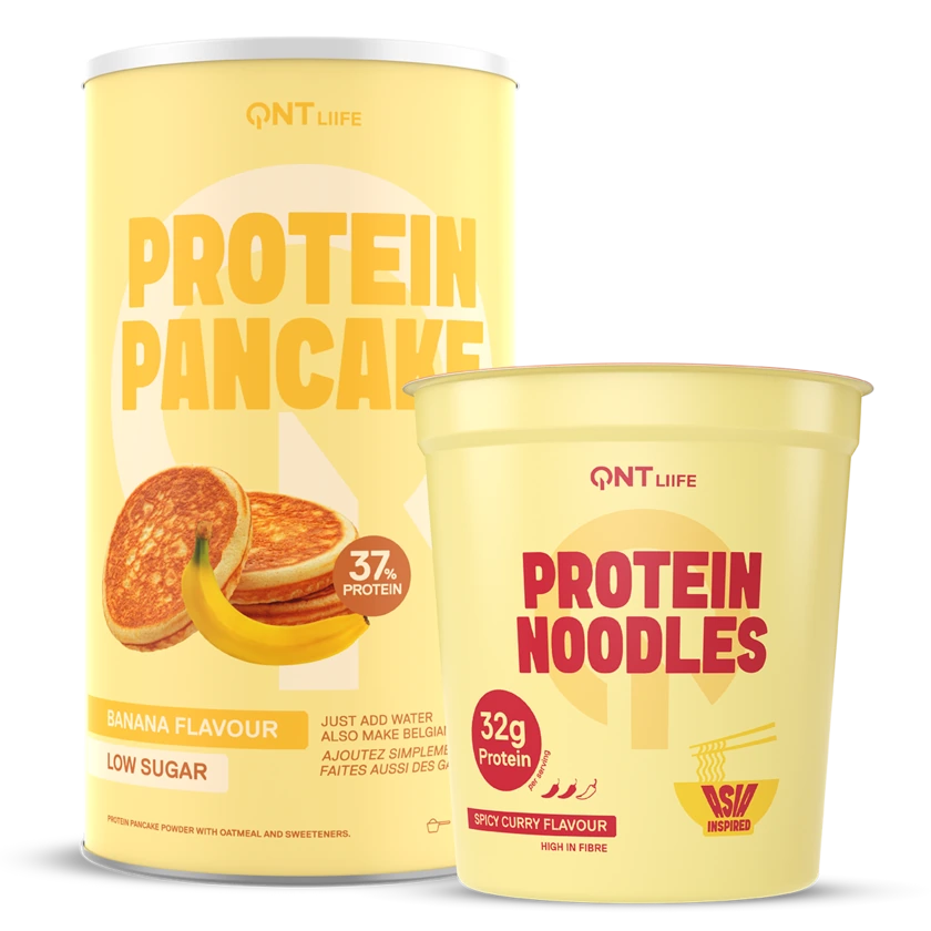 QNT Protein Noodles Spicy Curry and Protein Pancake Banana bundle