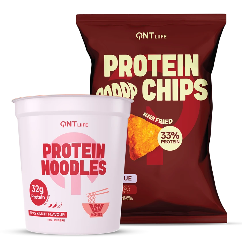 QNT Protein Noodles Spicy Kimchi and Protein Chips Barbecue bundle