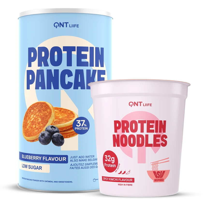 QNT Protein Noodles Spicy Kimchi and Protein Pancake Blueberry bundle