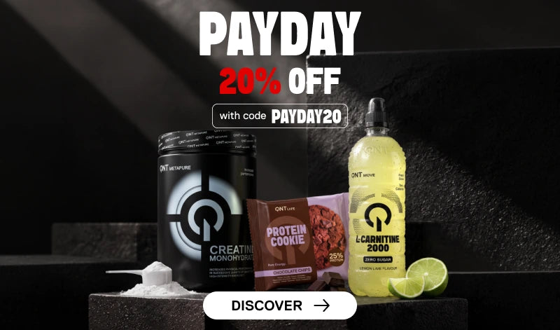 QNT Payday banner with 20% discount on sports nutrition