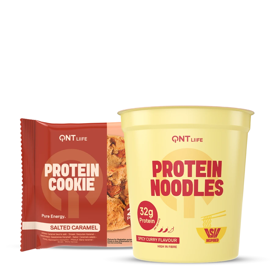 Pack QNT Protein Noodles Curry épicé et Protein Cookie Caramel salé