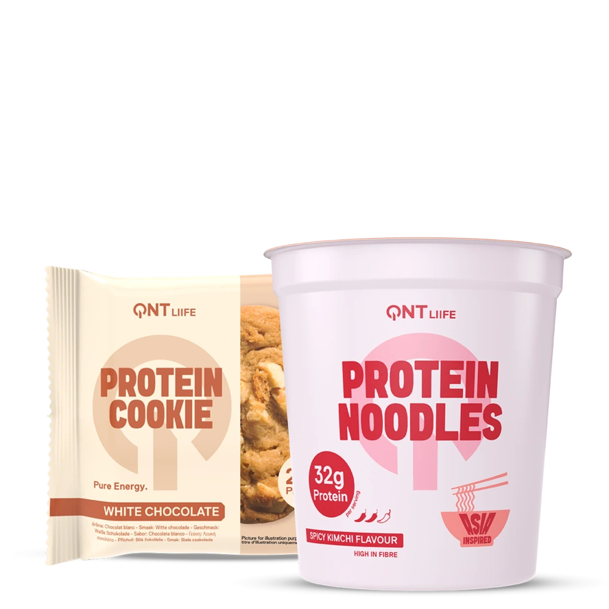 Pack QNT Protein Noodles Kimchi épicé et Protein Cookie Chocolat blanc