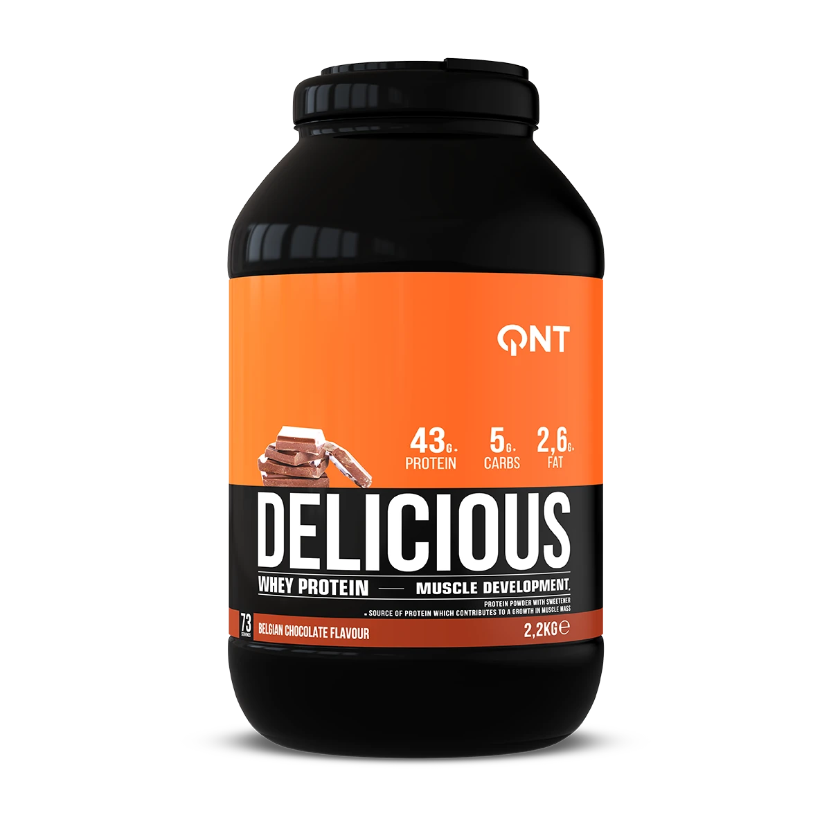 Delicious Whey Protéine QNT Chocolat belge 2,2 kg, protéine whey en poudre pour shakes