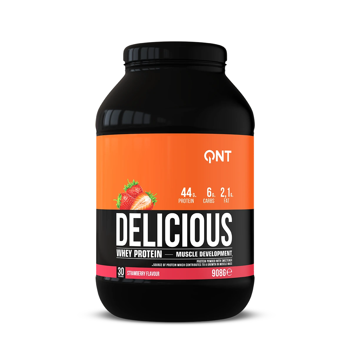 Delicious Whey Protéine QNT Fraise 908 g, protéine whey en poudre pour boissons protéinées