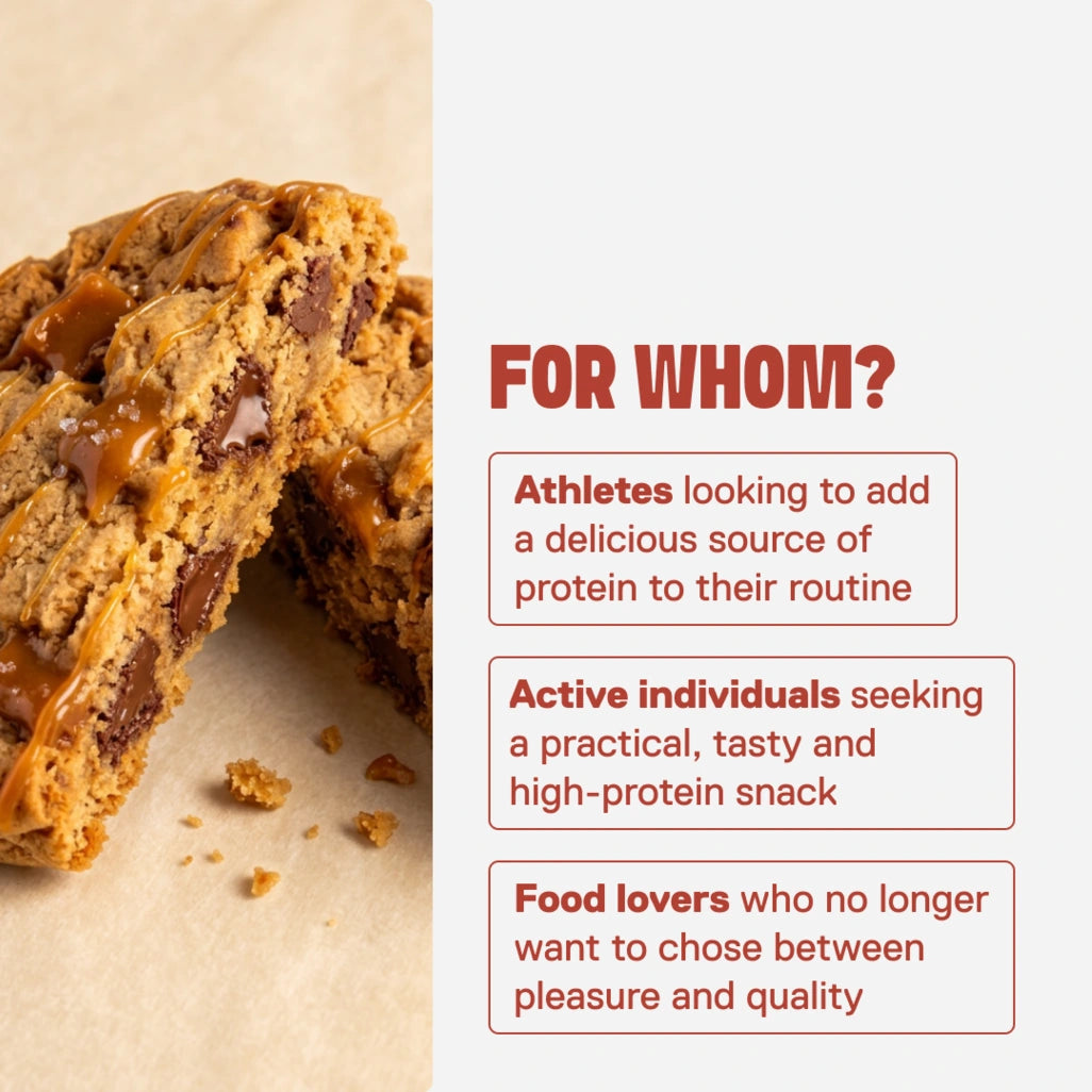 Protein cookie QNT LIIFE Salted Caramel flavor as a tasty break - Soft texture with caramel notes, 60g per cookie