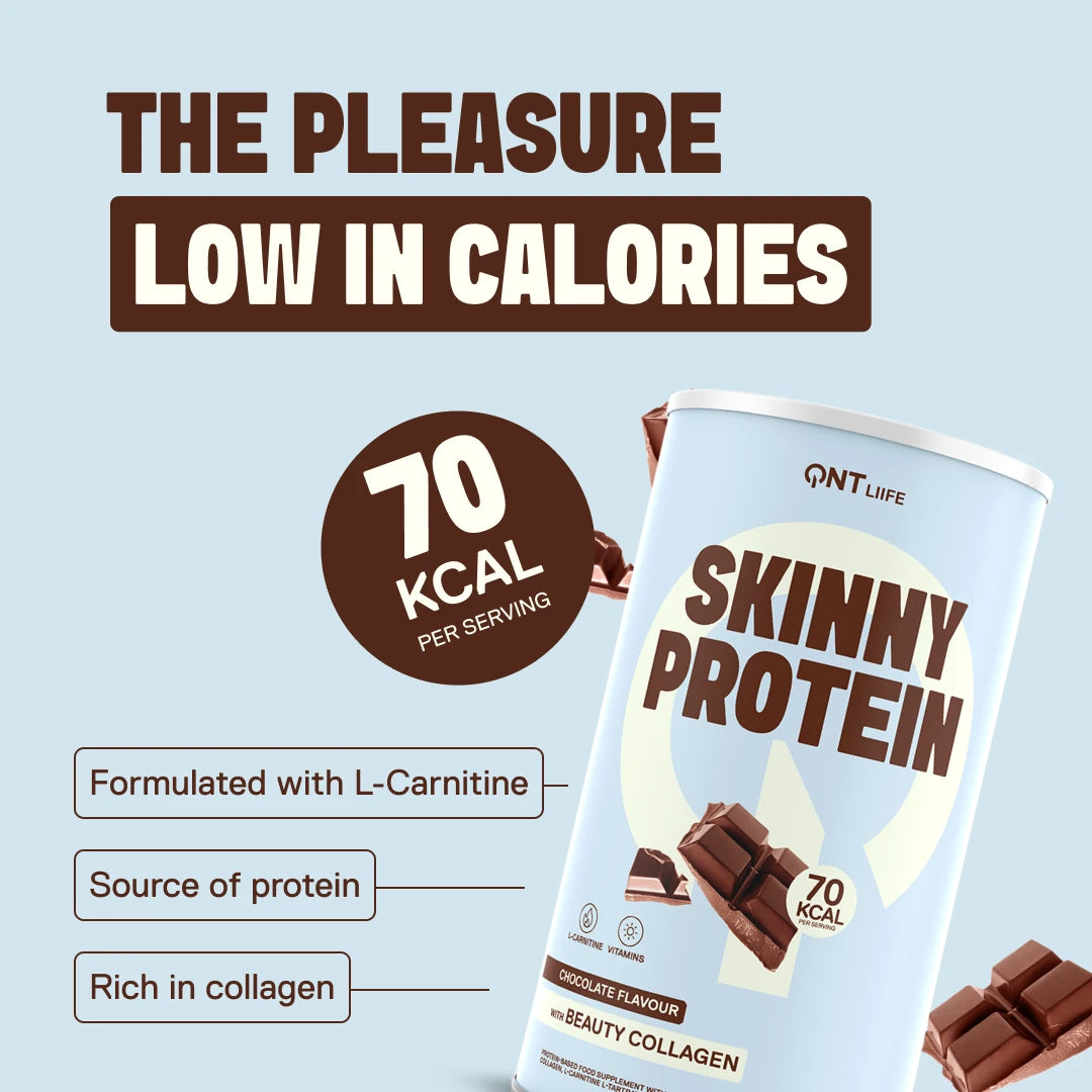 Skinny Protein LIIFE belgian chocolate — 12 g protein per serving, light formula to support a lean silhouette