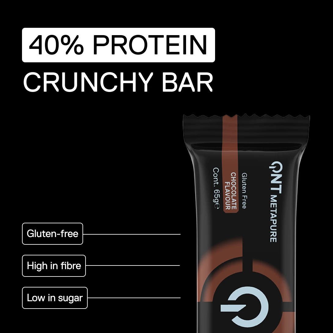 QNT Metapure 40% Protein Crunchy Bar Chocolate – gluten-free, high in fibre and low in sugar
