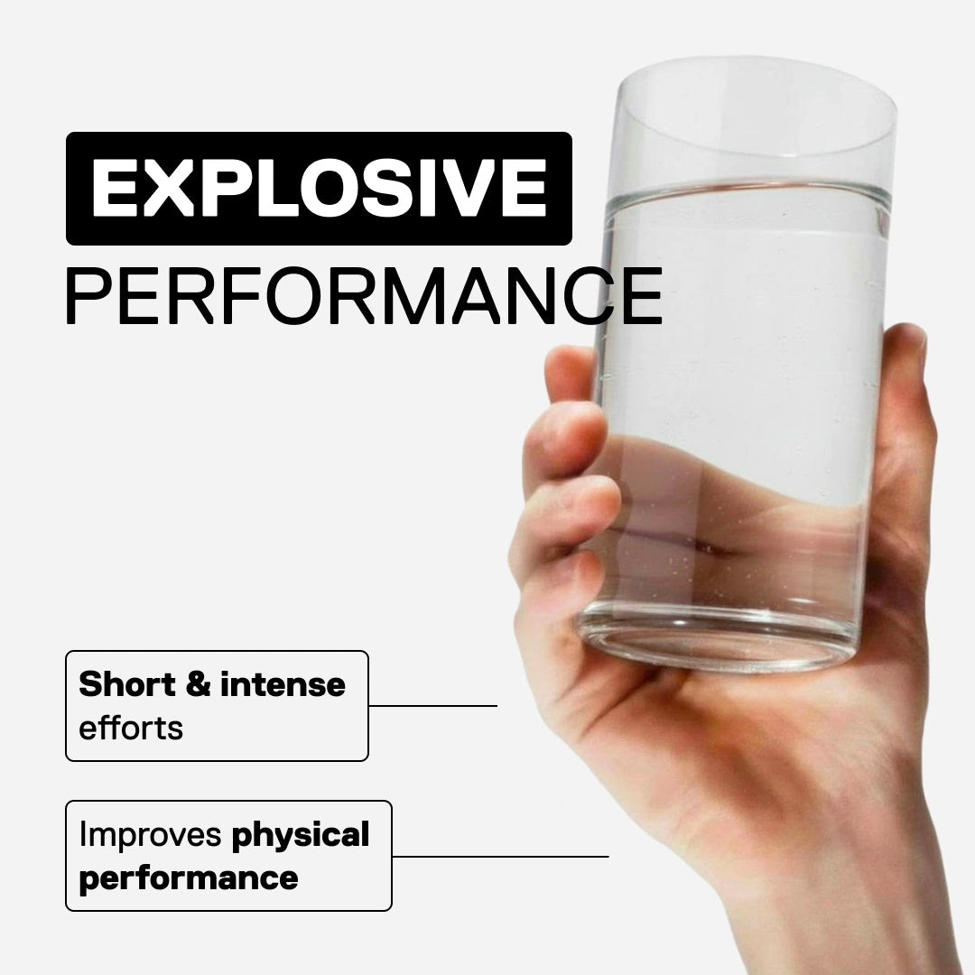 Glass of water with QNT Metapure Creatine Monohydrate for explosive physical performance