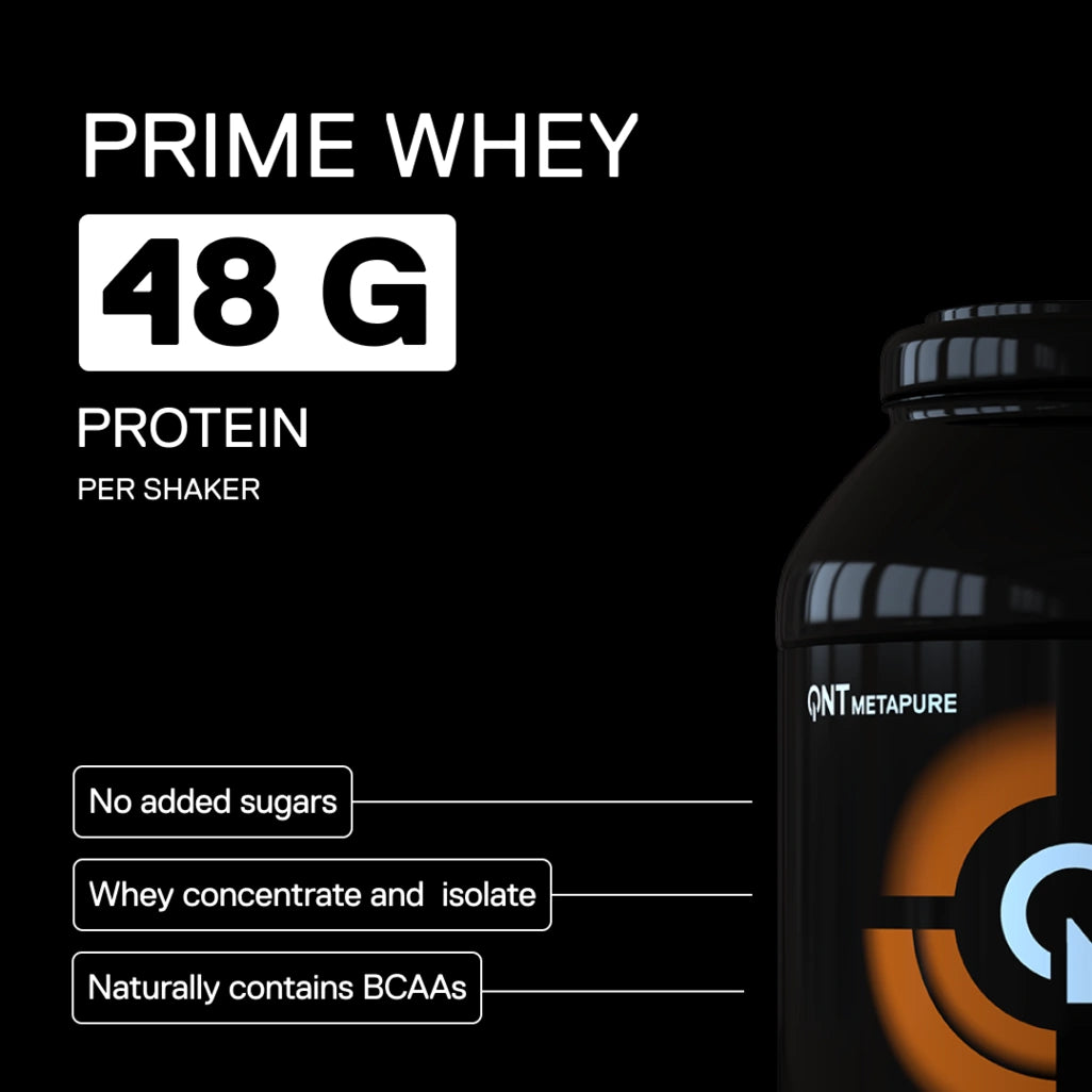QNT Metapure Prime Whey Belgian Chocolate Brownie flavor - Premium whey protein, intense chocolate taste