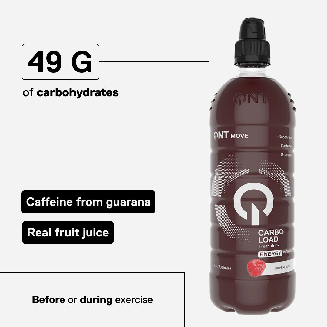 QNT MOVE Carbo Load Superfruit: 49 g carbohydrates, caffeine from guarana, real fruit juice, before or during effort