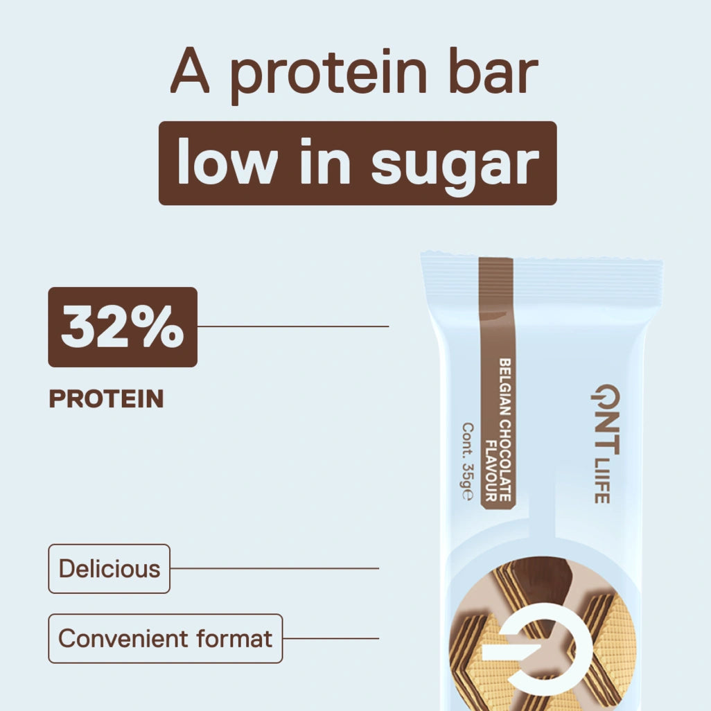 QNT LIIFE Protein Wafer Belgian Chocolate flavor - Crunchy protein wafer with Belgian chocolate, 35g pack, high-protein snack