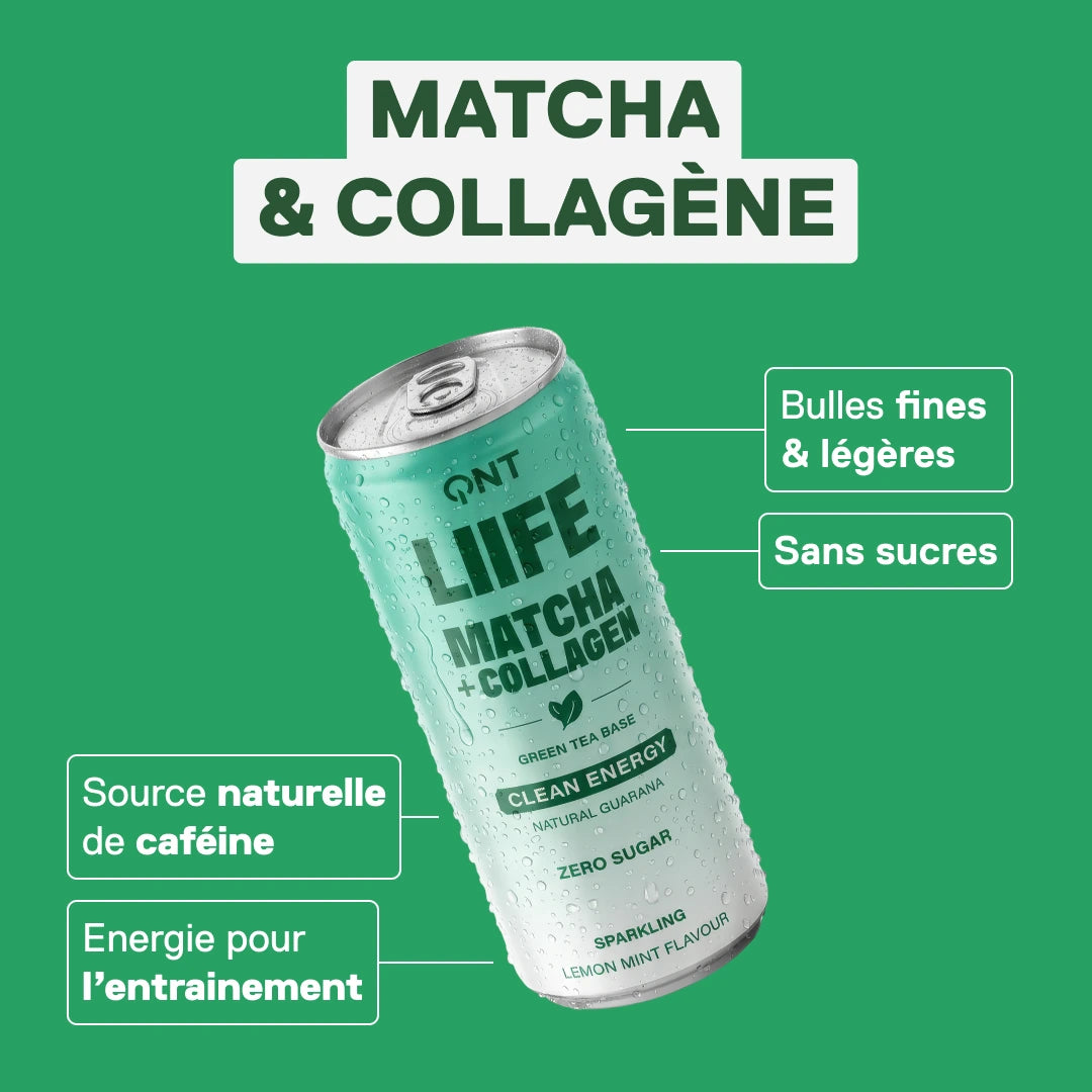 Energy Collagen Matcha LIIFE thé vert citron-menthe — boisson énergie & collagène prête-à-boire 250 ml