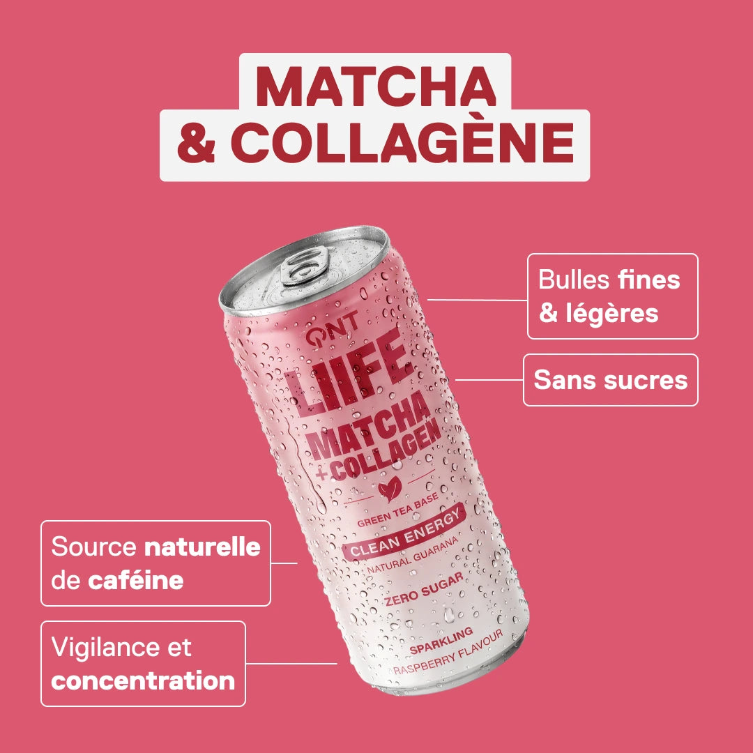 Energy Collagen Matcha LIIFE framboise — boisson énergie & collagène prête-à-boire 250 ml