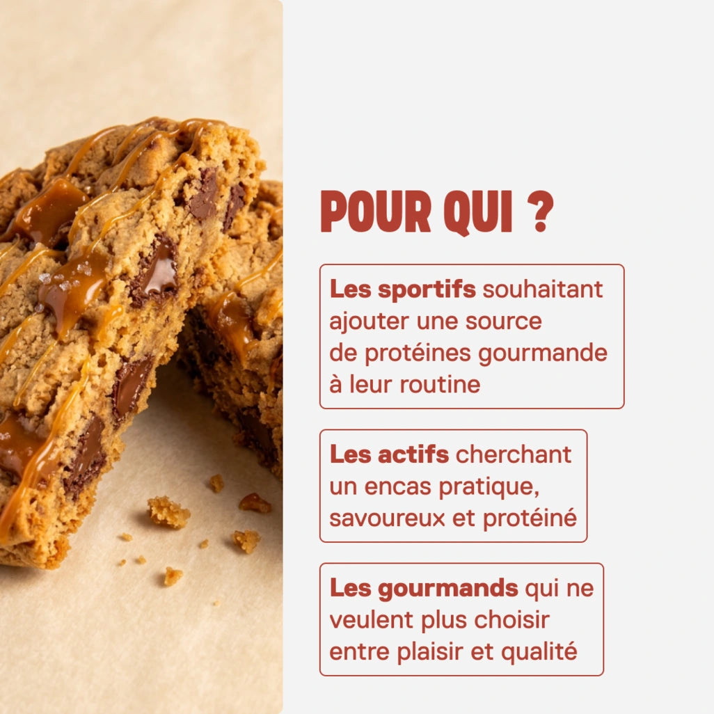 Cookie protéiné QNT LIIFE saveur Caramel salé en pause gourmande - Texture moelleuse aux notes de caramel, 60 g par cookie