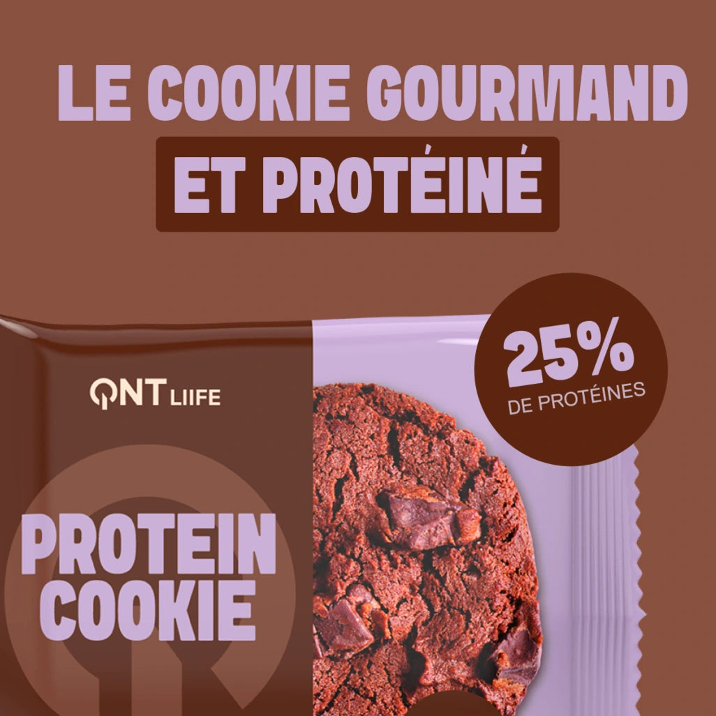 QNT LIIFE Protein Cookie saveur Pépites de chocolat - Cookie protéiné moelleux aux pépites de chocolat, 25% de protéines, 60 g par cookie