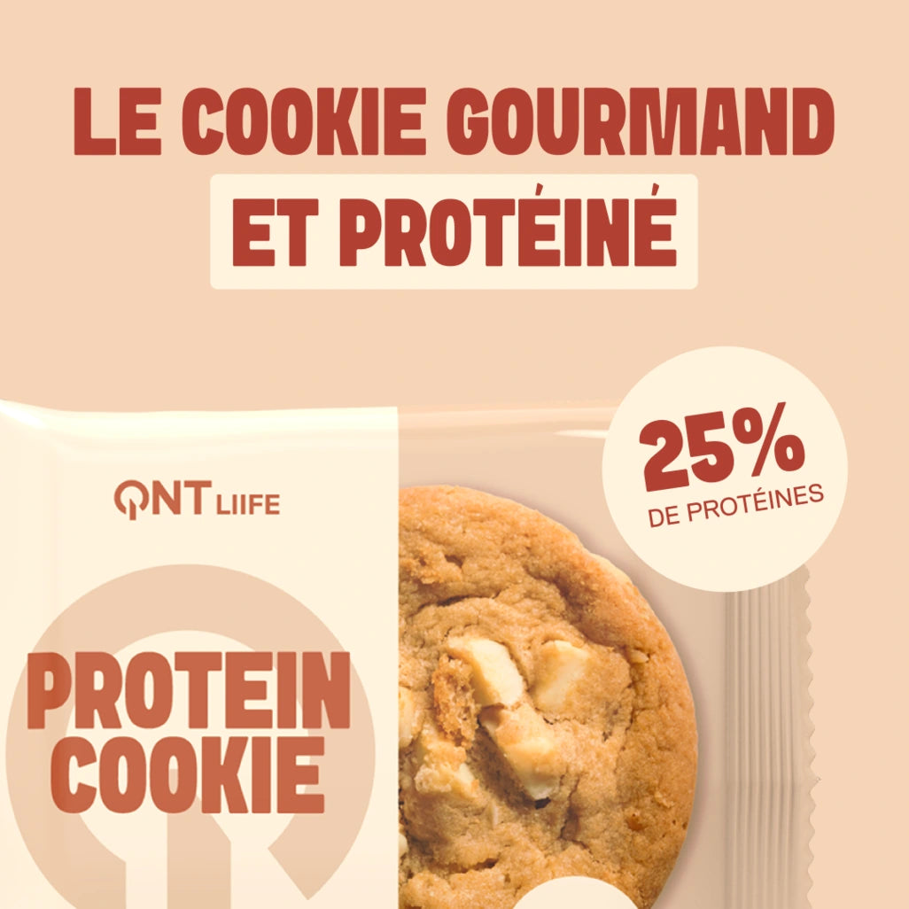 QNT LIIFE Protein Cookie saveur Chocolat blanc - Cookie protéiné moelleux au chocolat blanc, 25% de protéines, 60 g par cookie