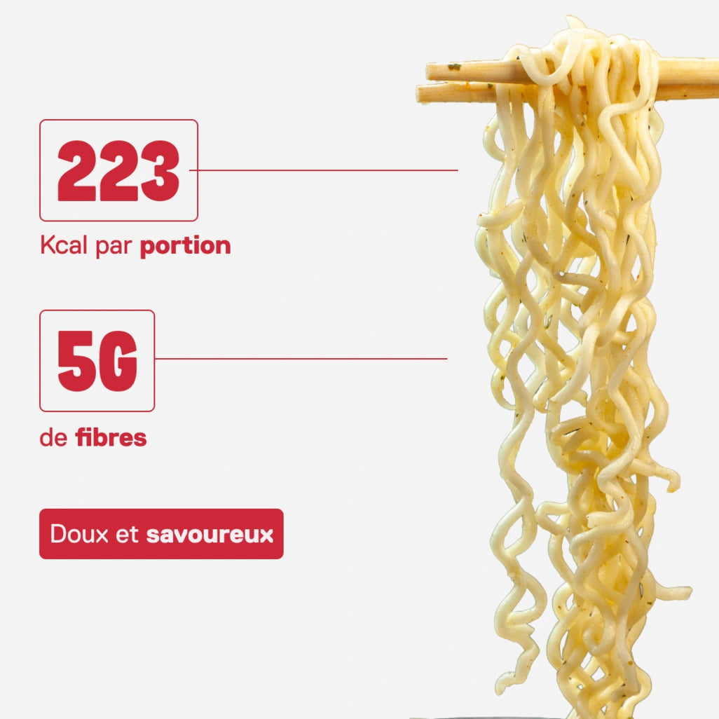 Nouilles protéinées QNT LIIFE saveur Poulet sur baguettes - Texture authentique, doux et savoureux, 32g de protéines par pot