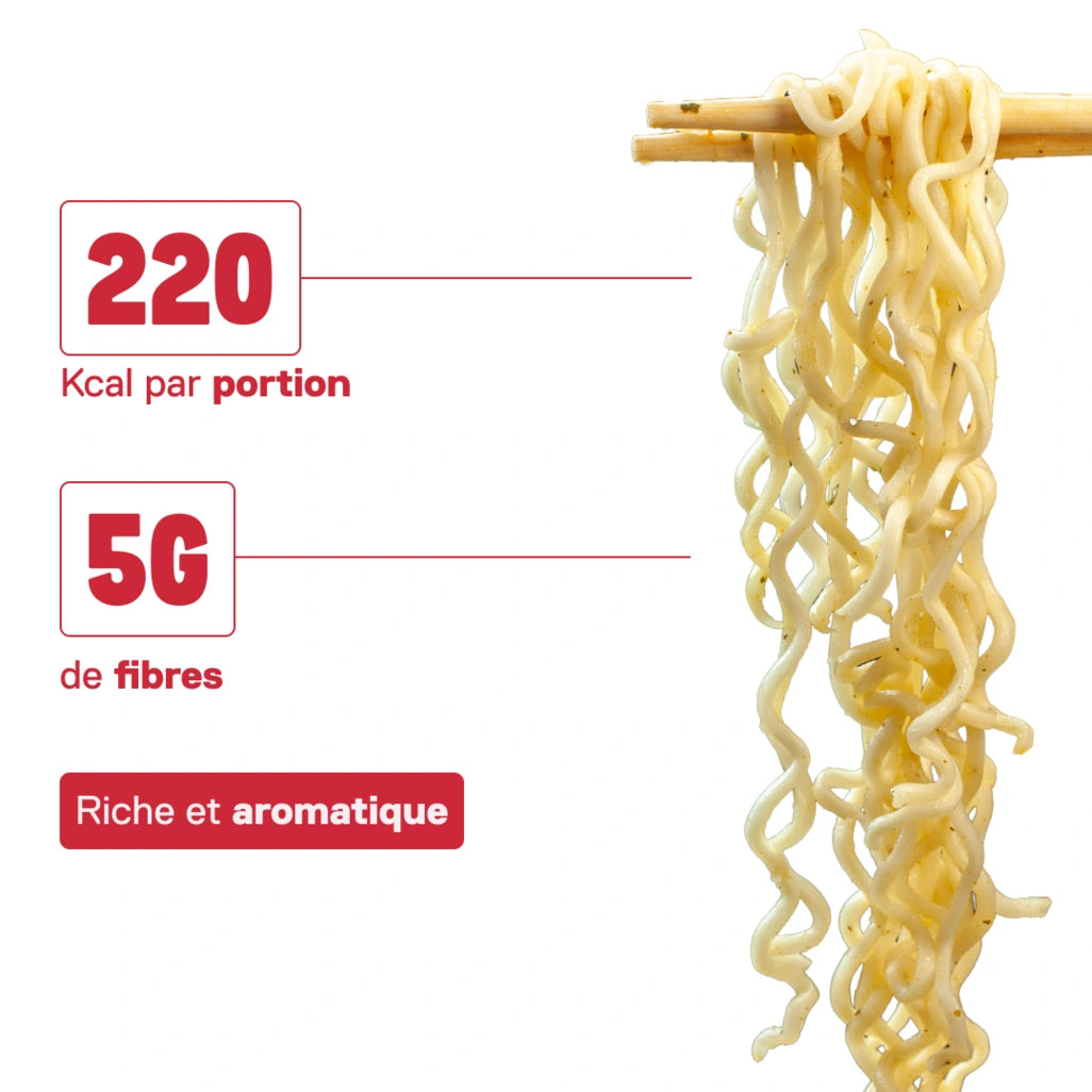 Nouilles protéinées QNT LIIFE saveur Curry épicé sur baguettes - Notes asiatiques épicées, croquant et savoureux