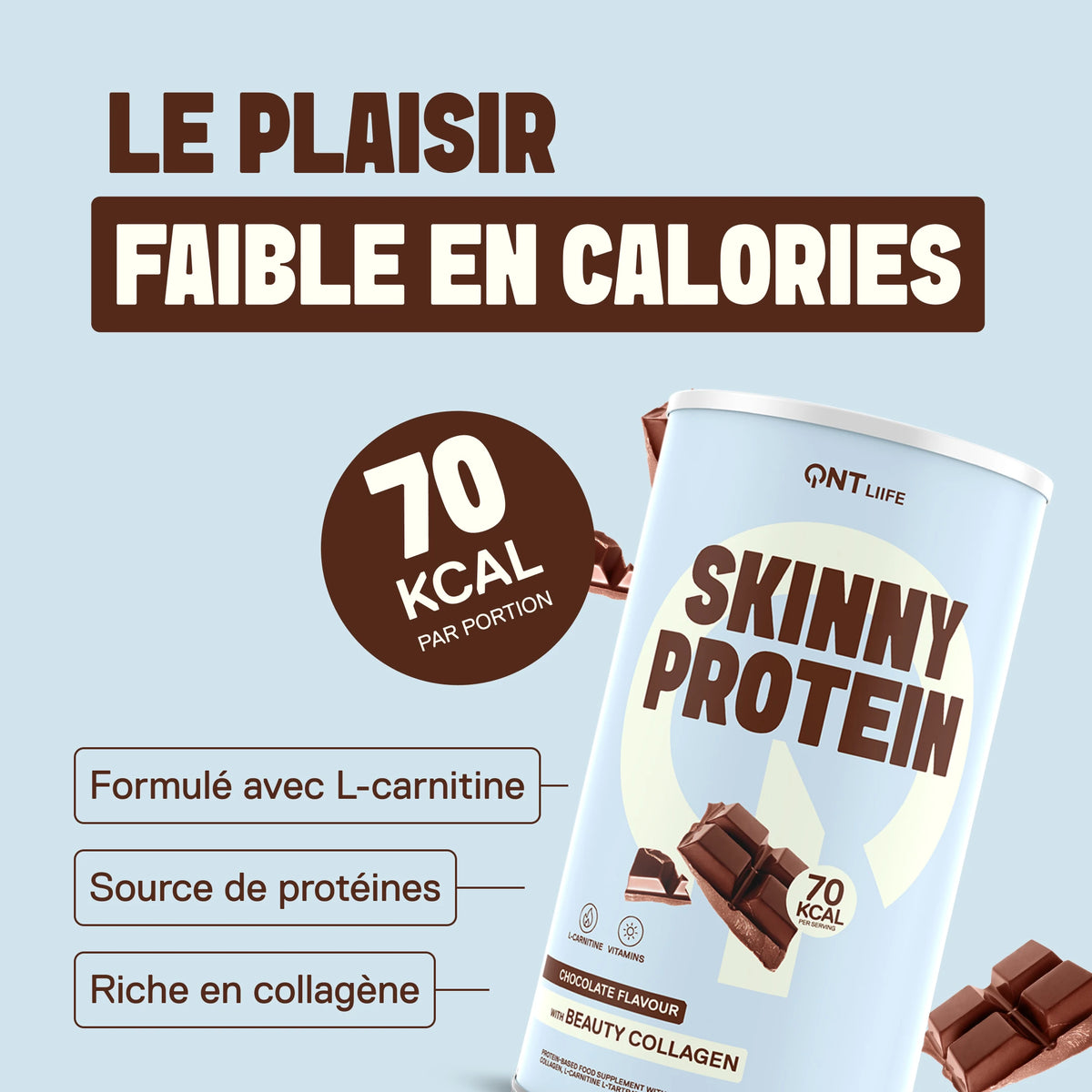 Skinny Protein LIIFE chocolat belge — protéines 12 g par dose, formule légère pour soutenir la silhouette