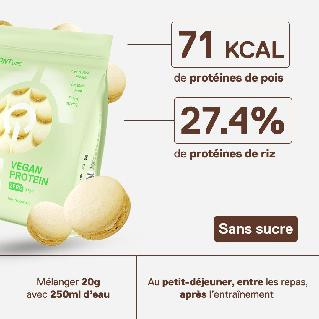 Vegan Protein macaron vanille — profil d'acides aminés complet pour soutenir le quotidien actif