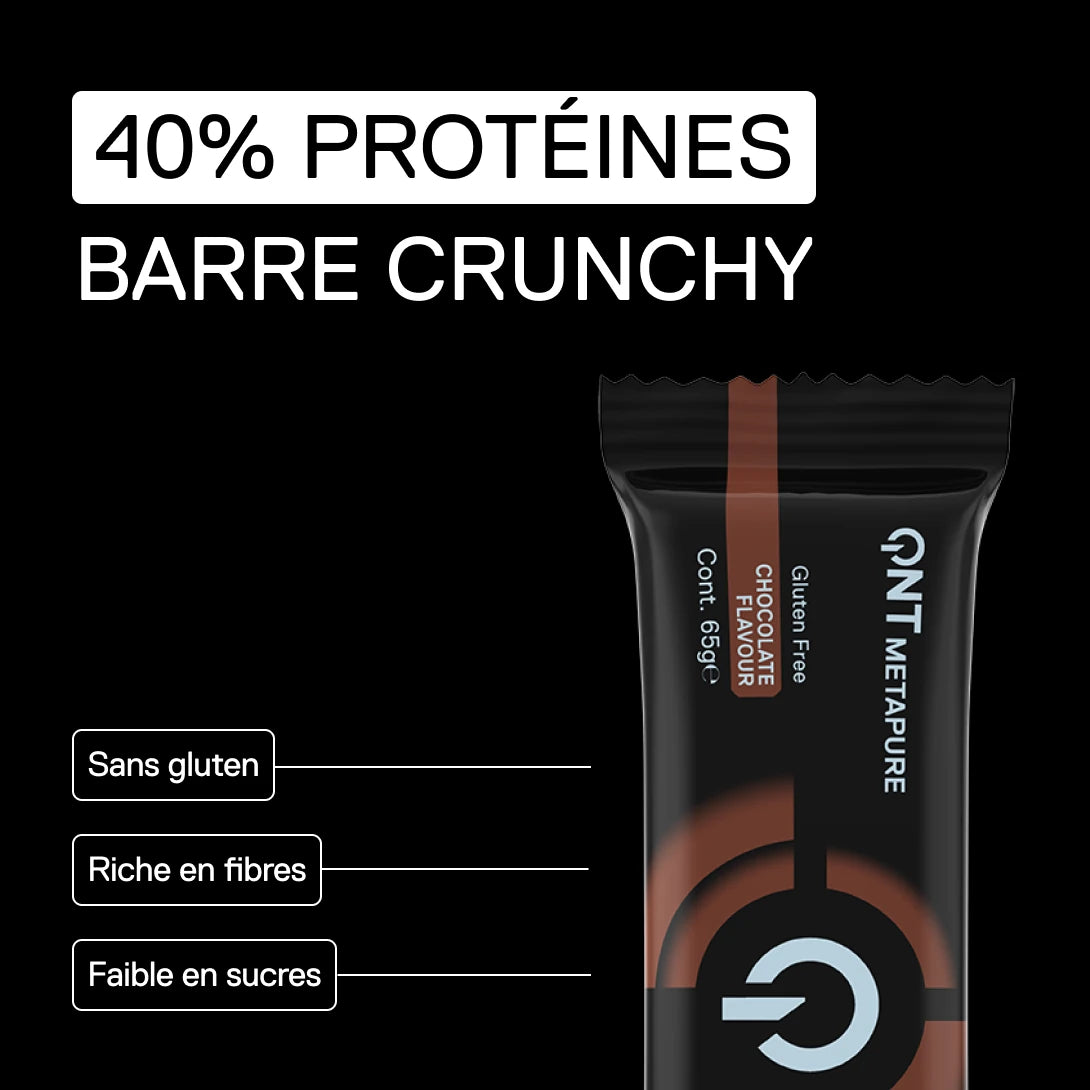 QNT Metapure Barre Crunchy 40% Protéines Chocolat – sans gluten, riche en fibres et faible en sucres