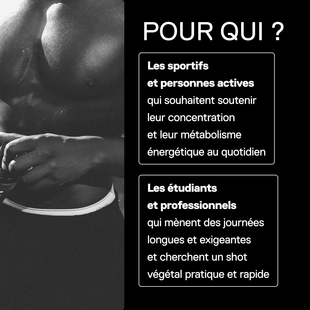 Shot énergétique QNT Guarana Extreme Voltage Orange, pour qui : sportifs, actifs, étudiants et professionnels cherchant un shot végétal pratique pour la concentration