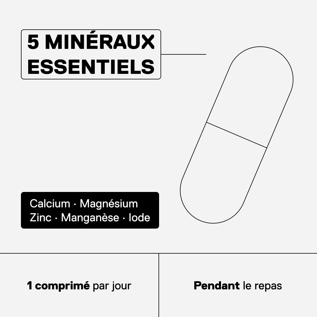Complément QNT Move avec 5 minéraux essentiels : calcium, magnésium, zinc, manganèse et iode