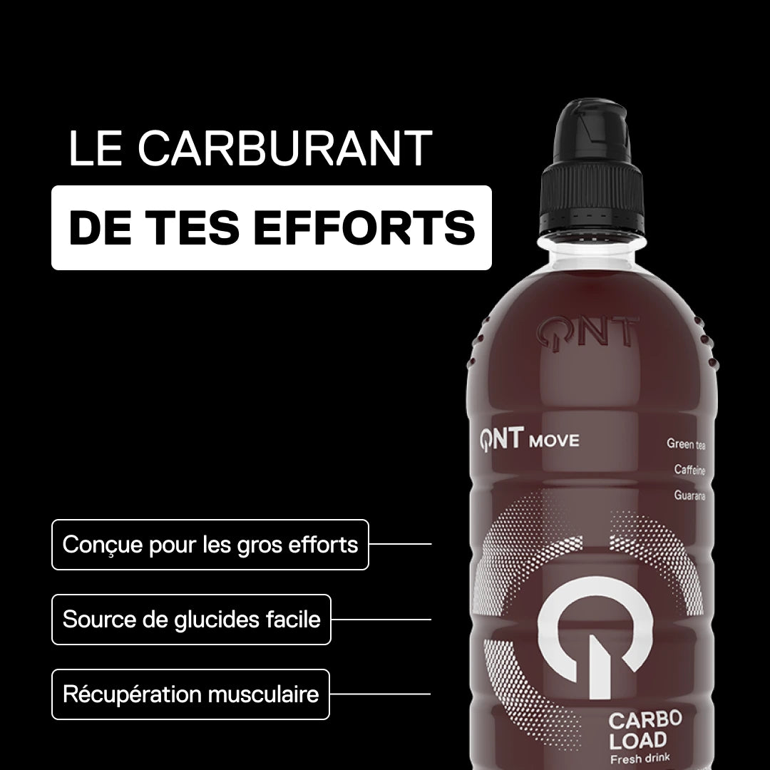 Boisson glucidique QNT MOVE Carbo Load saveur Superfruit, carburant des efforts, source de glucides, thé vert, caféine et guarana, 700 ml
