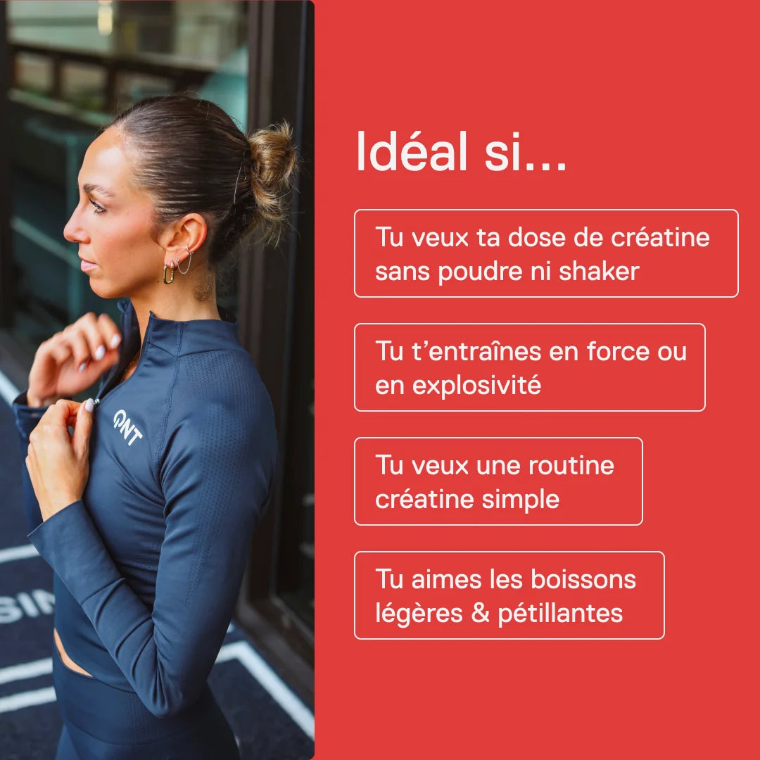 Idéal si vous voulez votre dose de créatine sans poudre ni shaker, si vous vous entraînez en force ou en explosivité et si vous aimez les boissons légères et pétillantes