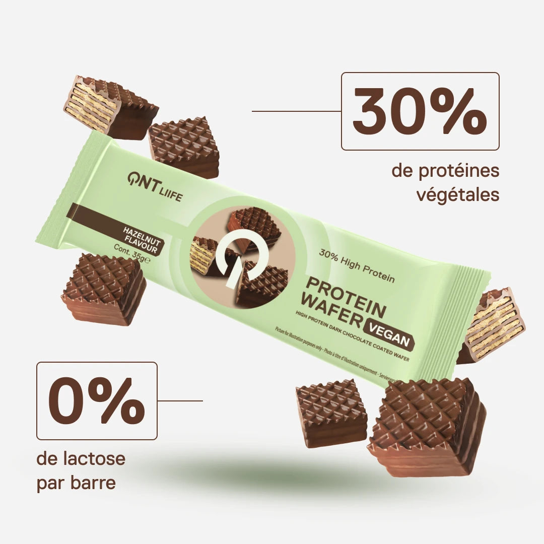 QNT Life Protein Wafer Vegan Noisette – 30% de protéines végétales et 0% lactose