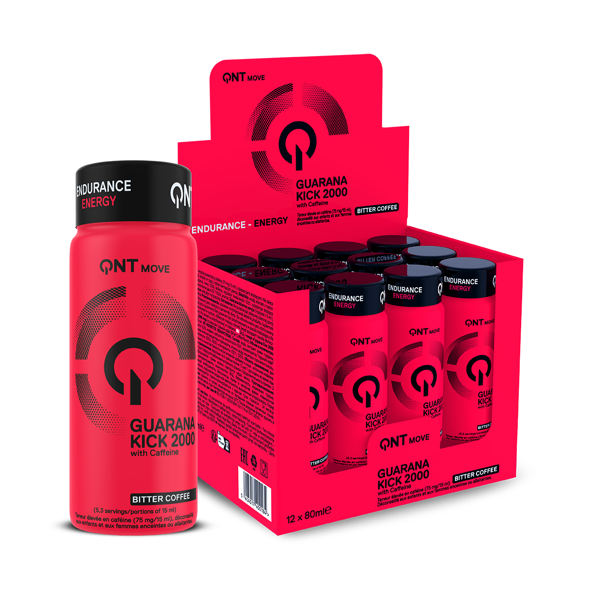 Guarana Kick QNT 2000 mg 12 x 80 ml, boisson liquide à base de guarana prête à consommer