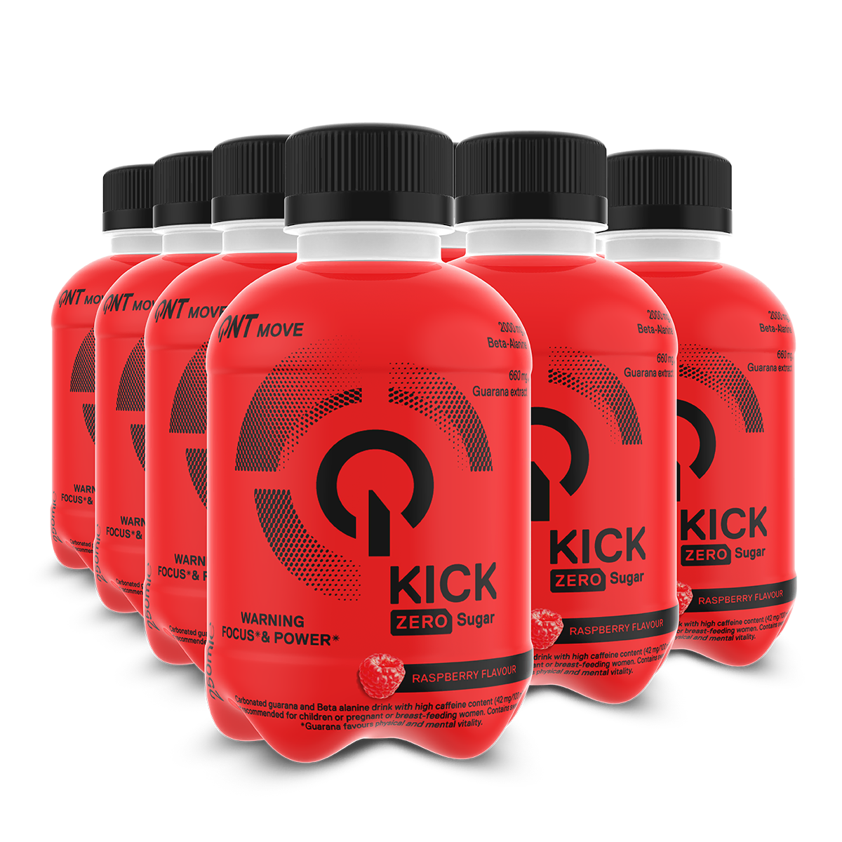 Kick Pre Workout QNT Framboise 12 x 250 ml, boisson énergétique pré-entraînement en canettes