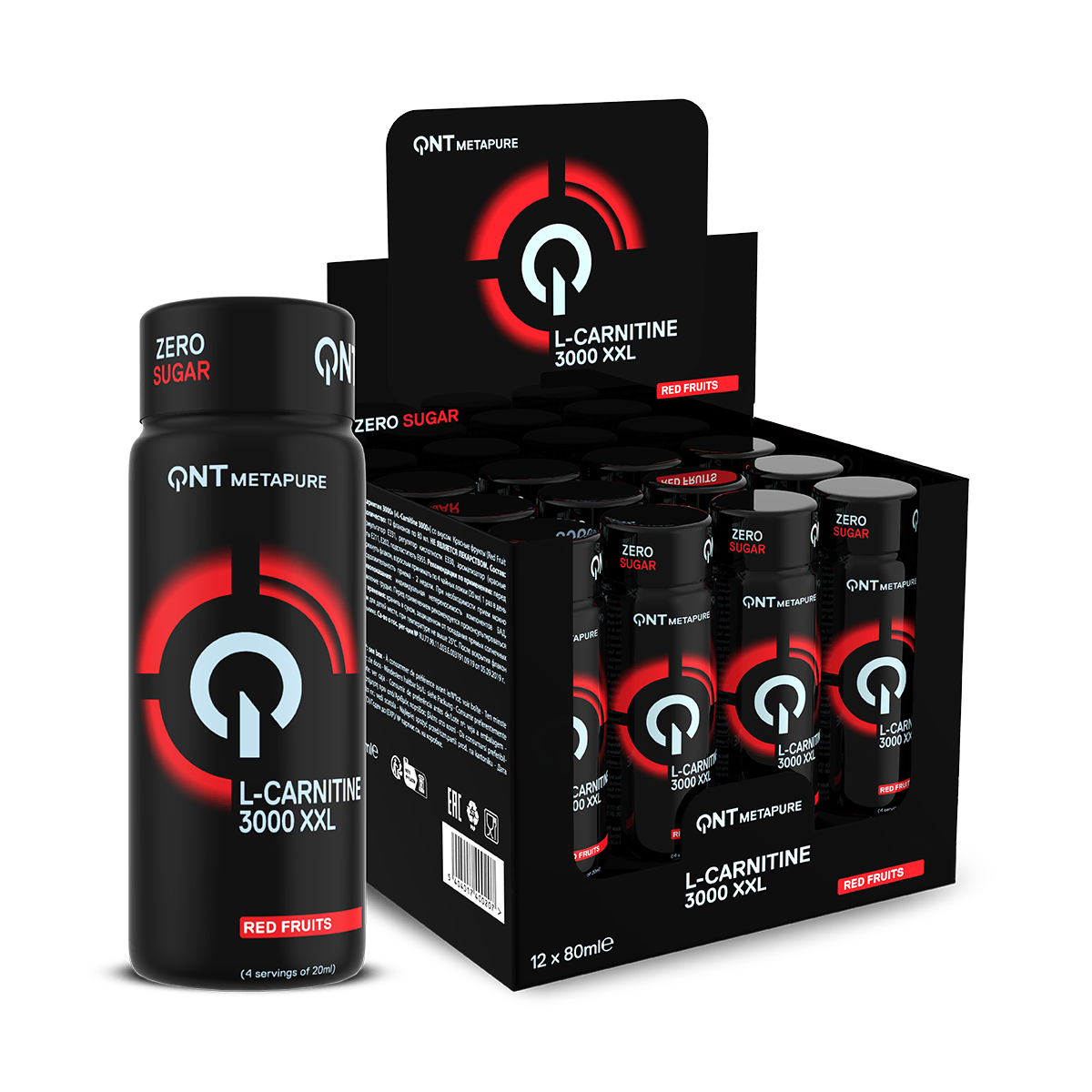 L-Carnitine QNT 3000 mg 12 x 80 ml, boisson liquide à base de L-carnitine prête à consommer