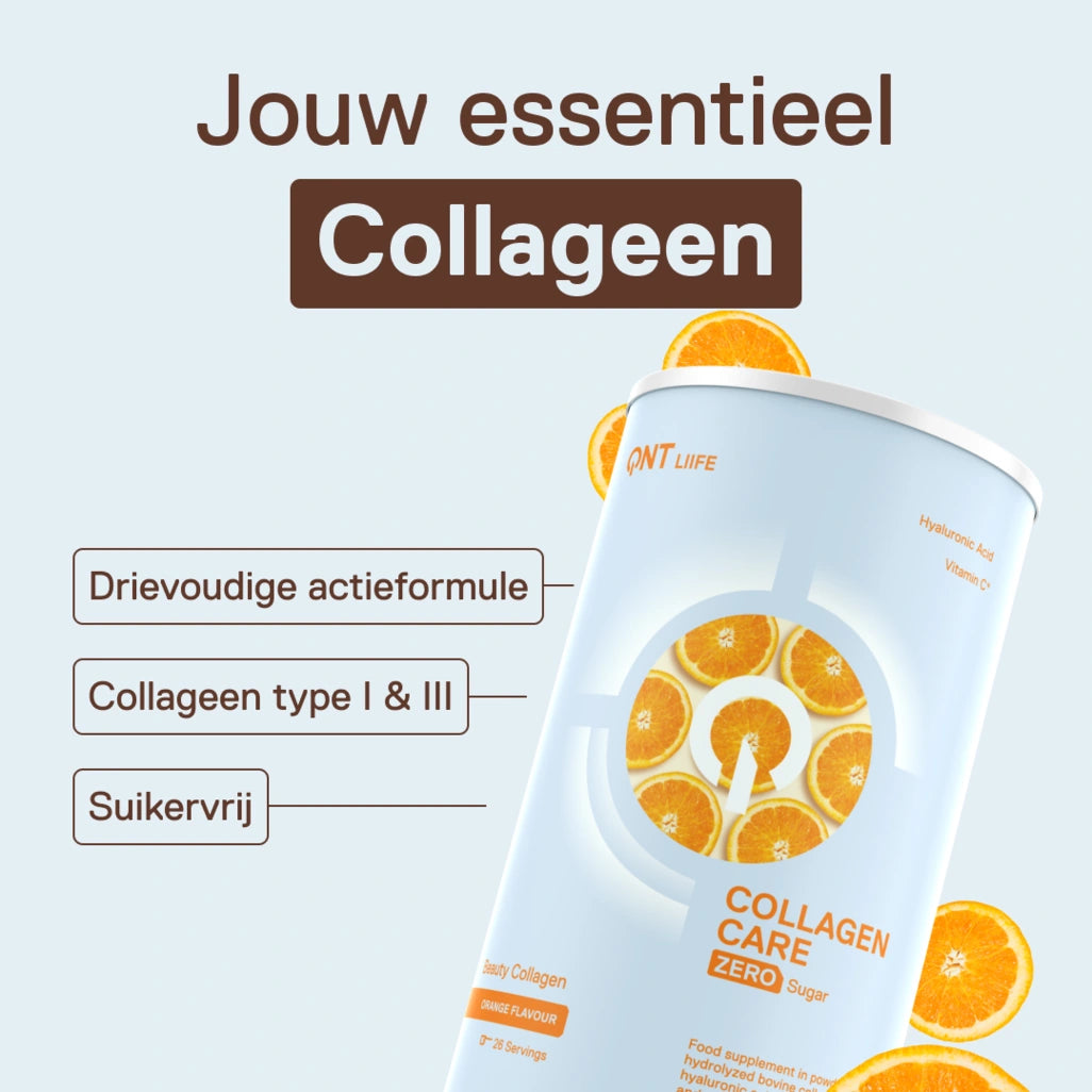 QNT LIIFE Collagen Care smaak Sinaasappel - Collageen poeder om te mengen, met vitaminen en mineralen, verfrissende sinaasappelsmaak, zakje van 390 g