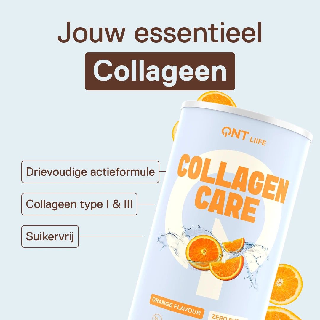 QNT LIIFE Collagen Care smaak Sinaasappel - Collageen poeder om te mengen, met vitaminen en mineralen, verfrissende sinaasappelsmaak, zakje van 390 g