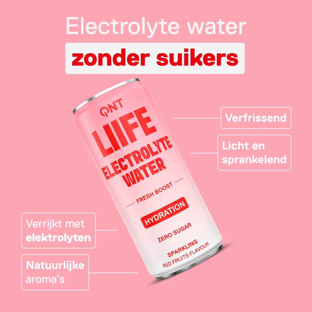 QNT LIIFE Electrolyte Water smaak Rode vruchten - bruisend water met elektrolyten, zonder suikers, natuurlijke aroma's, blikje 330 ml
