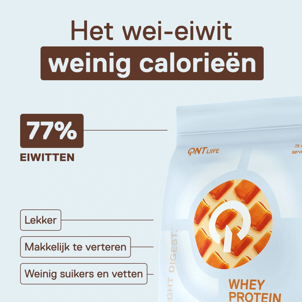 QNT LIIFE Light Digest Whey Protein smaak Gezouten boterkaramel - Lichte en goed verteerbare whey, zakje van 500 g, lekkere karameltoetsen