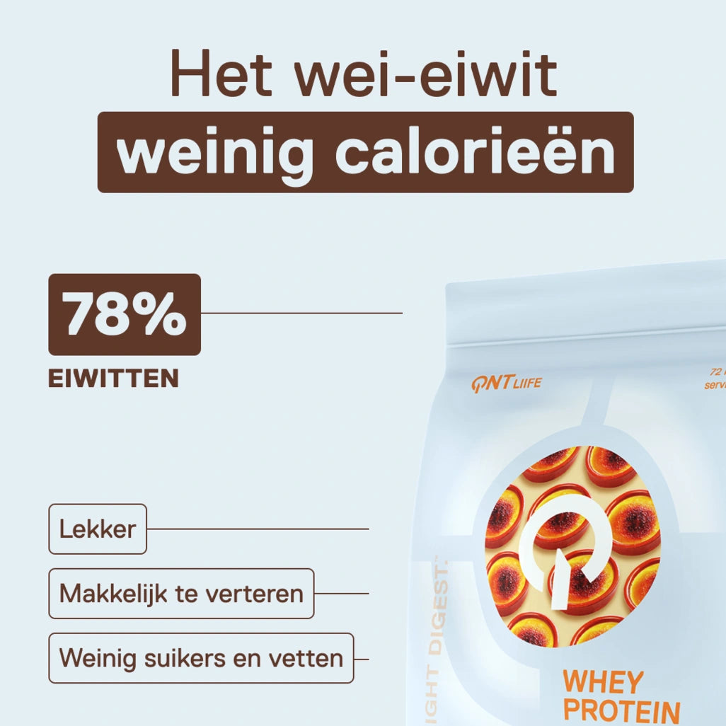 QNT LIIFE Light Digest Whey Protein smaak Crème brûlée - Lichte en goed verteerbare whey, zakje van 500 g, Frans dessert in shake-vorm