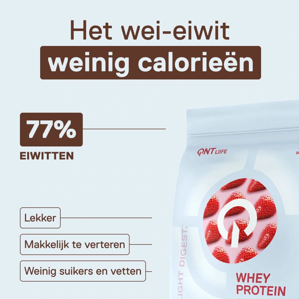 QNT LIIFE Light Digest Whey Protein smaak Aardbei - Lichte en goed verteerbare whey, zakje van 500 g, frisse aardbeismaak