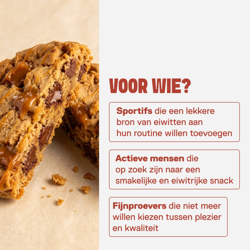 Eiwitkoek QNT LIIFE smaak Gezouten karamel als smakelijke pauze - Zachte textuur met karameltoetsen, 60 g per koek