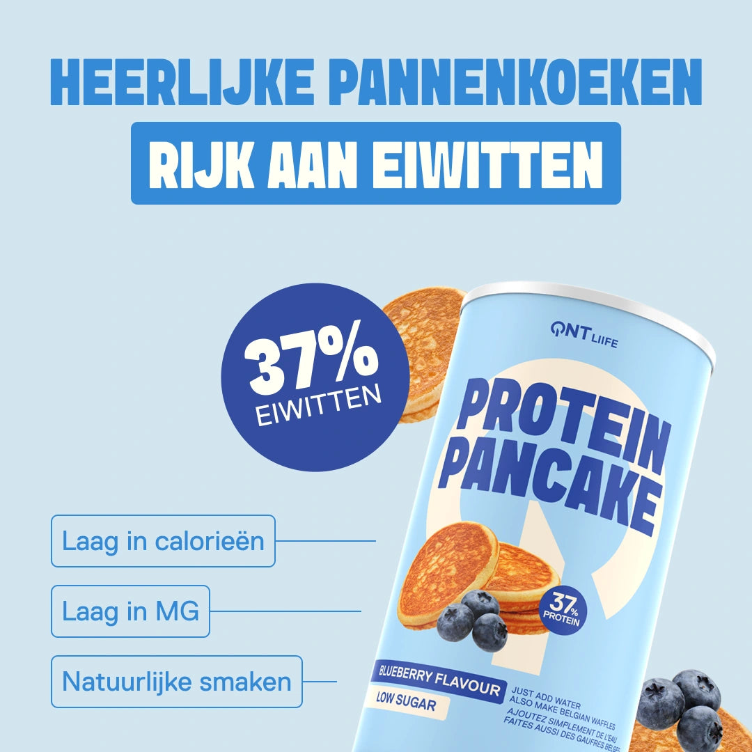 Protein Pancake LIIFE bosbes — eiwitrijke pannenkoekmix met weinig suiker, fruitige bosbessensmaak