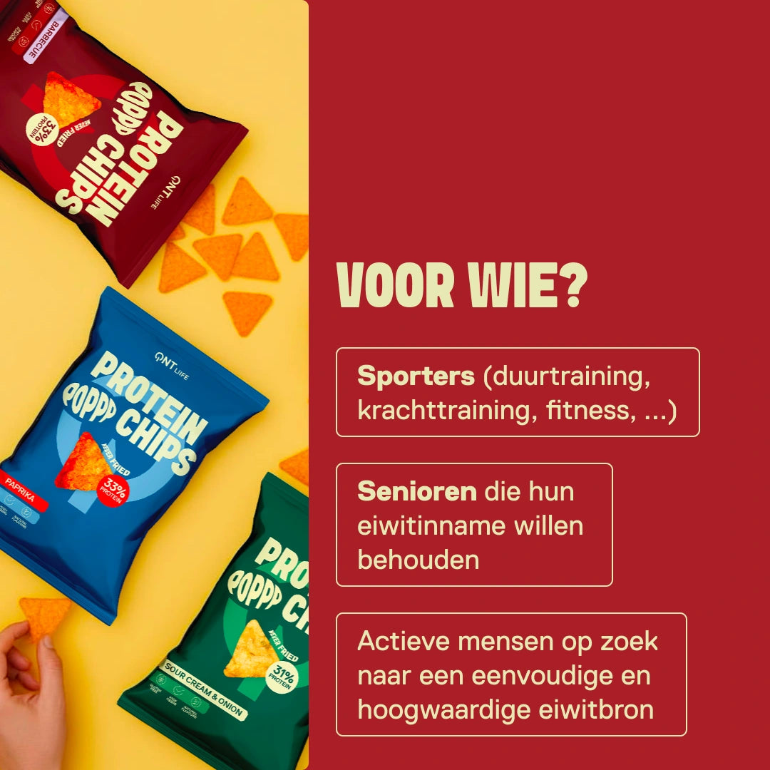 QNT LIIFE Protein Pop Chips smaak Barbecue - Voor wie? Sporters, studenten en liefhebbers van smakelijke tussendoortjes die eiwitrijk willen snacken