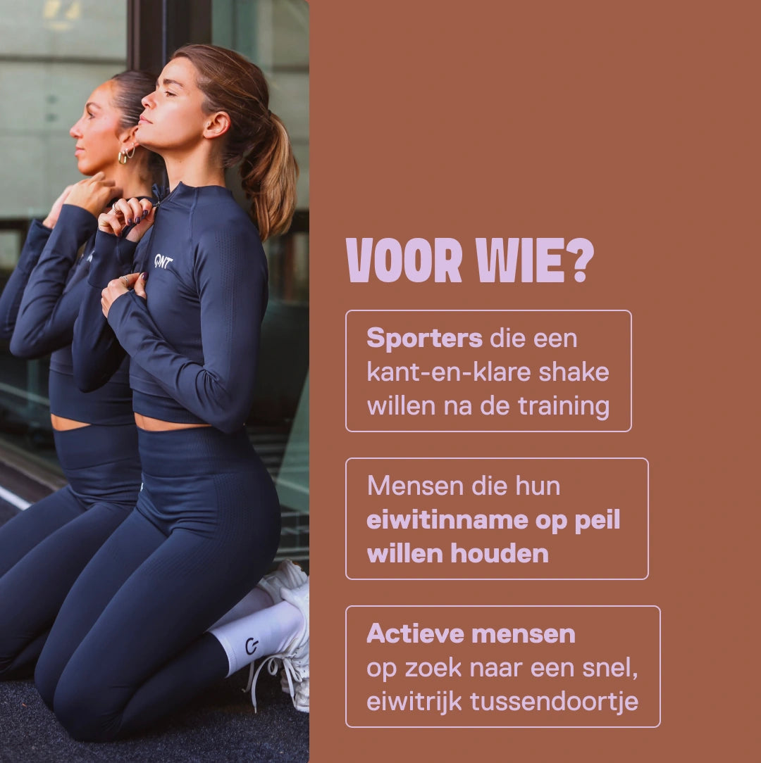 Protein Shake Belgische chocolade — voor wie: sporters en actieve mensen die een praktische eiwitoptie zoeken