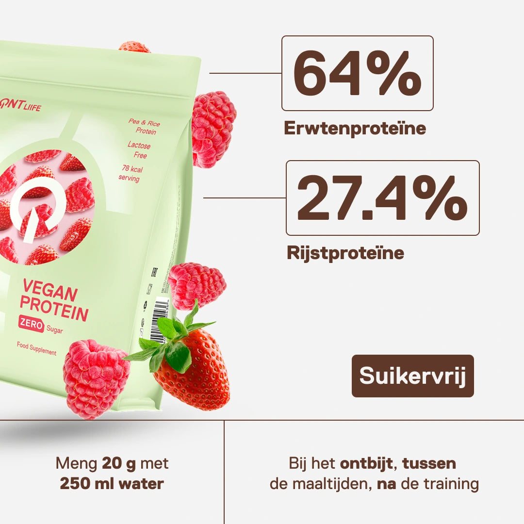 Vegan Protein rood fruit — compleet aminozuurprofiel ter ondersteuning van een actieve levensstijl