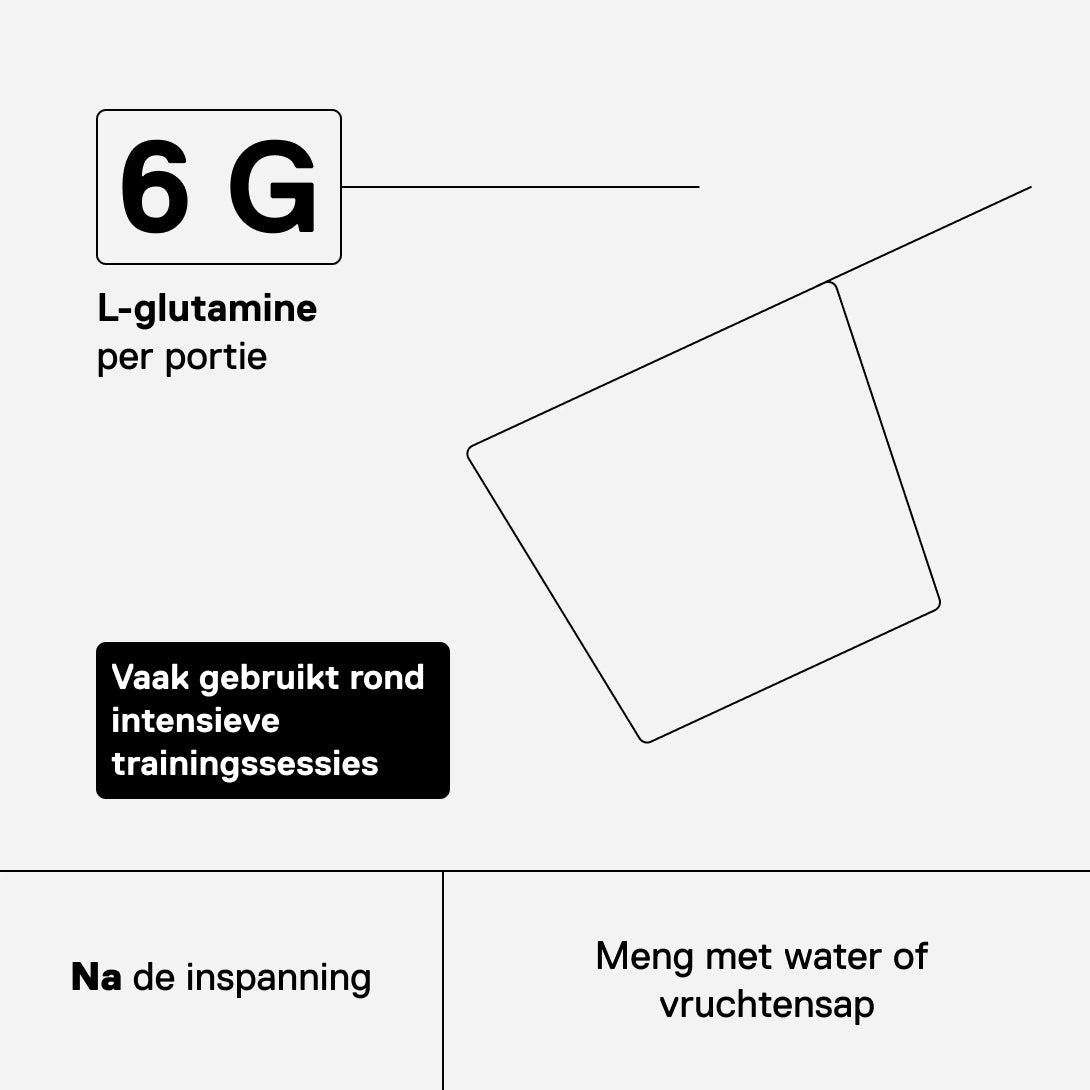 QNT Metapure L-Glutamine: 6 g per portie, te mengen met water of vruchtensap.