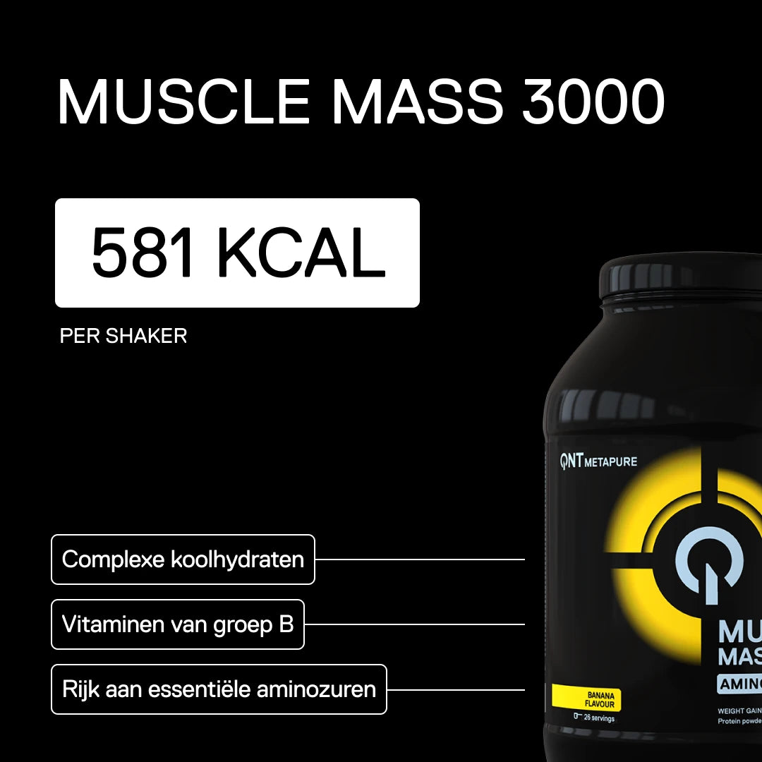 QNT Metapure Muscle Mass 3000 Banana – 581 kcal, complexe koolhydraten en essentiële aminozuren