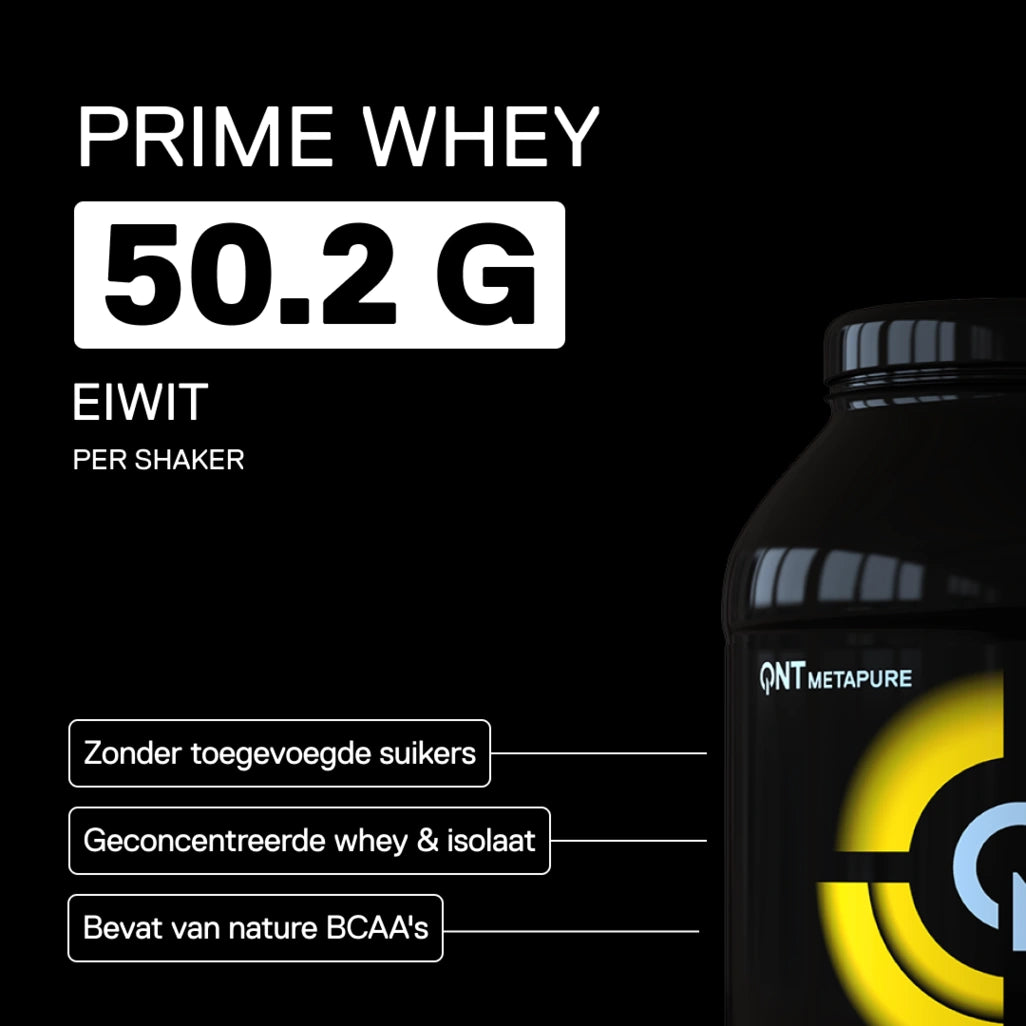 QNT Metapure Prime Whey smaak Banaan - Premium wei-eiwit, lekkere bananensmaak, in poedervorm