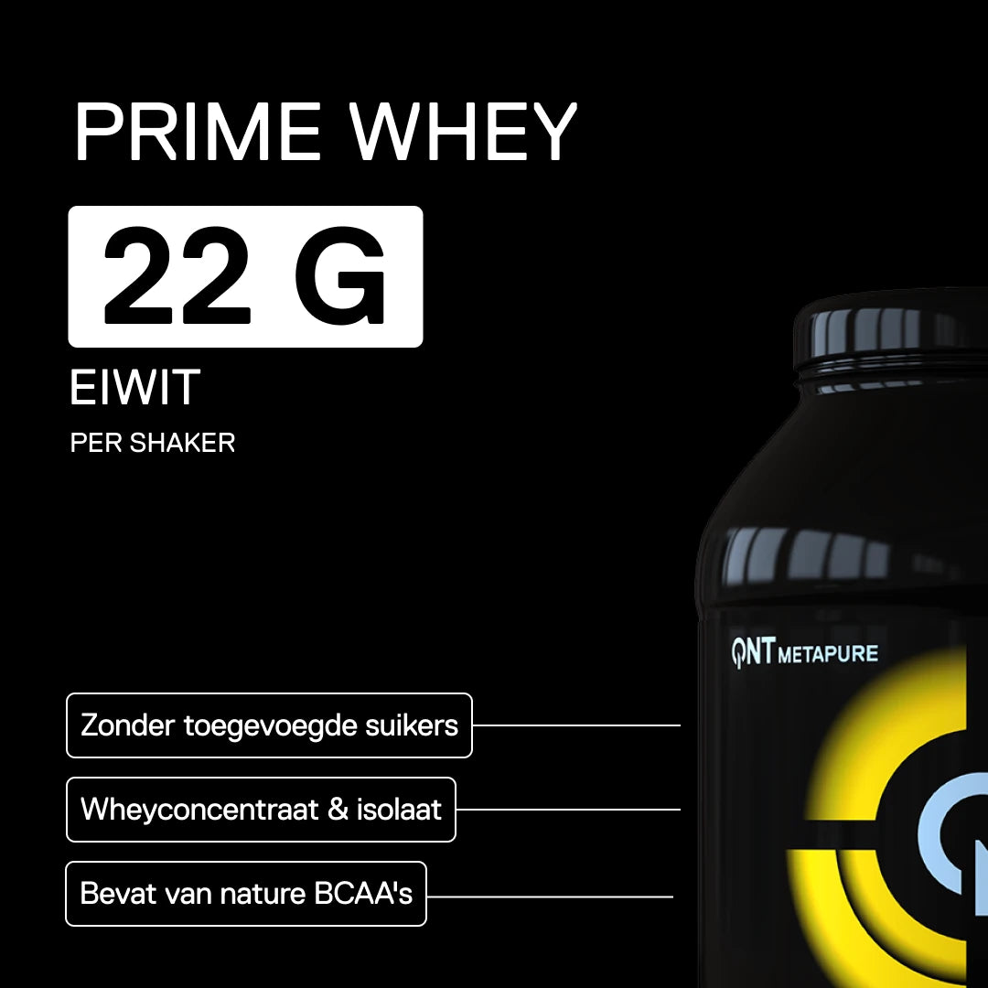 QNT Metapure Prime Whey smaak Banaan - Premium wei-eiwit, lekkere bananensmaak, in poedervorm