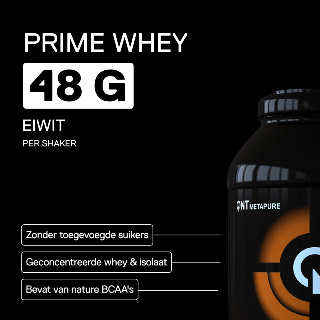 QNT Metapure Prime Whey smaak Brownie Belgische chocolade - Premium wei-eiwit, intense chocoladesmaak